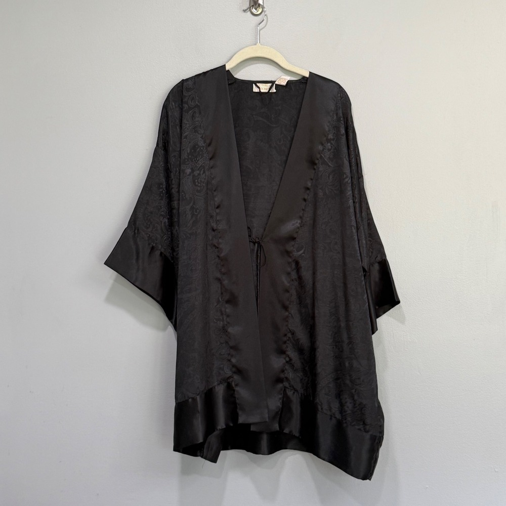 Vintage Victorias Secret Gold Label Black Paisley Jacquard Kimono Robe One Size